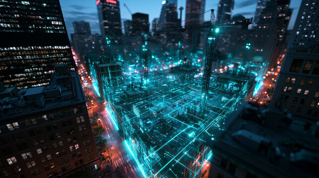 Smart City Digital Twin Construction Site at Night