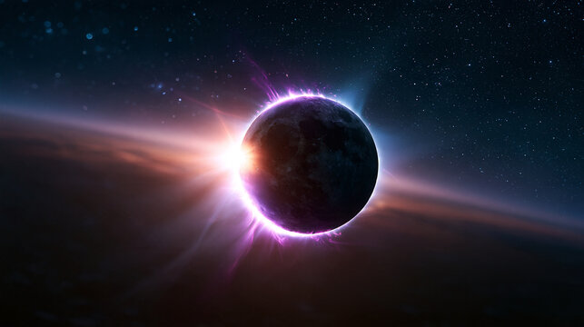 Total Solar Eclipse in Deep Space with Glowing Corona