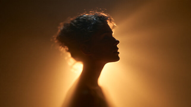 Profile Silhouette of Woman in Warm Dramatic Backlight