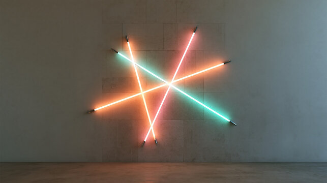 Modern Neon Light Art Installation on Gallery Wall