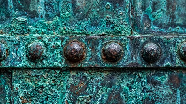 Weathered Metal Texture with Rusty Rivets and Green Patina