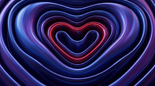 Abstract Concentric 3D Glossy Hearts with Neon Glow