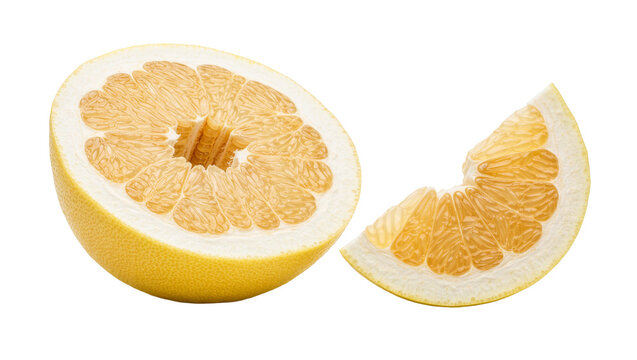 Yellow pomelo half and slice isolated on transparent background