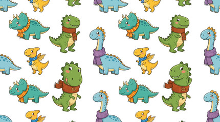 Cute cartoon dinosaurs wearing scarves seamless pattern © Brownis