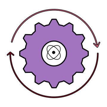 Gear icon line with atom symbol and circular arrows artificial intelligence colorful