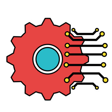 Digital gear icon line representing industrial automation artificial intelligence technology integration. colorful