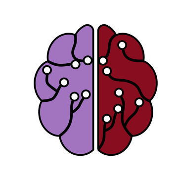 Digital human brain icon line with neural network artificial intelligence colorful