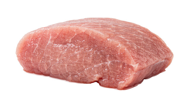 Raw pork loin cut with visible muscle fibers, isolated on transparent background
