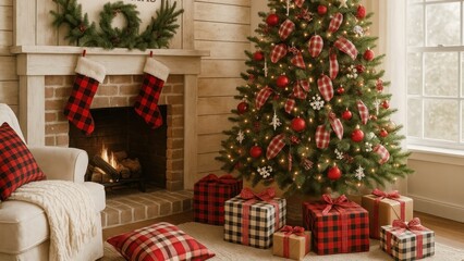 Obraz premium Cozy festive Christmas living room.