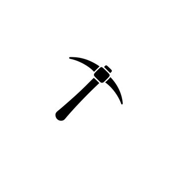 Crypto mining icon. Solid black glyph of a pickaxe and coin for crypto mining.