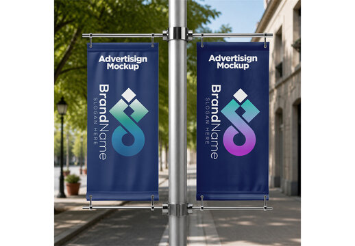 Advertisign Flags Mockup for Editorial Layout and Brand Communication