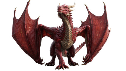 Majestic red dragon with large wings detailed scales and horns, isolated on transparent background © Giulia