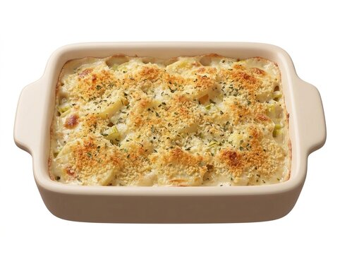 Creamy potato leek gratin topped with a golden crust perfect for cozy autumn meals