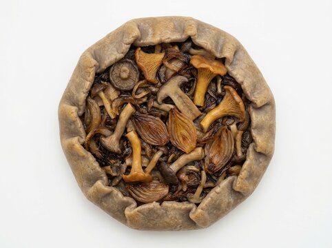 Savory wild mushroom tart topped with sweet caramelized shallots for a rustic dining experience