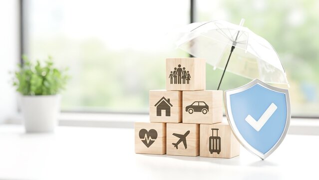 Home insurance and property protection concept with secure shield and household icons