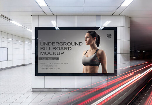 Large Horizontal Billboard on White Subway Wall Mockup