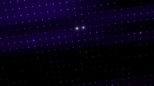 Abstract purple digital grid network floating in futuristic cyberspace with glowing data particles