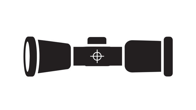 Sniper scope icon with optical reticle target sight displays a black silhouette vector symbol.