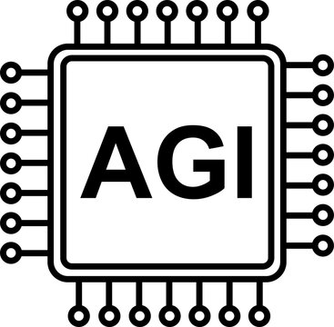 AGI Artificial General Intelligence Microchip Line Icon Vector Illustration for Processor Tech Symbol
