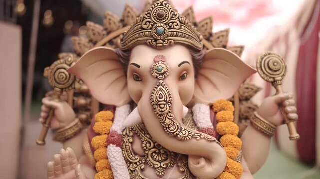 Lord Ganesha Idol Decorated in a Hindu Temple in India