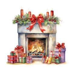 Obraz premium PNG Festive fireplace with gifts
