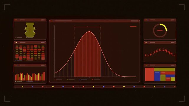 Abstract animated probability density area under segment drawn as coral and magenta lines and shapes on a deep dark background. Seamless looping 4K motion graphics video with free space for text, idea