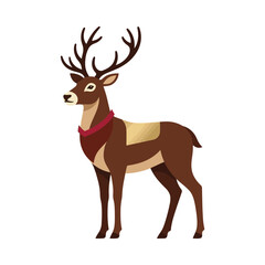 Christmas day, Majestic reindeer vector illustration with large antlers, festive brown deer wearing a red scarf, holiday wildlife animal character for Christmas design isolated on White © MITURANI