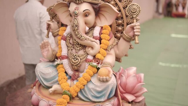Lord Ganesha Idol Decorated in a Hindu Temple in India
