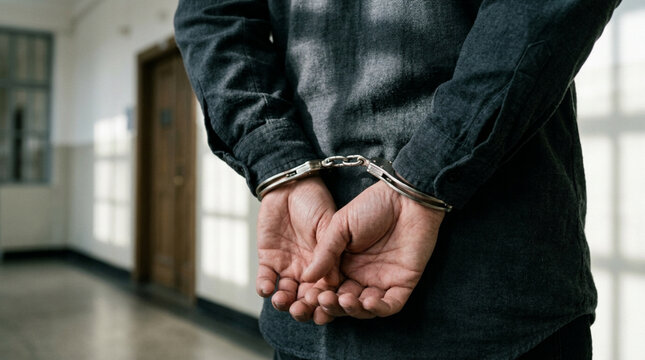 Man in Handcuffs in Courthouse Hallway