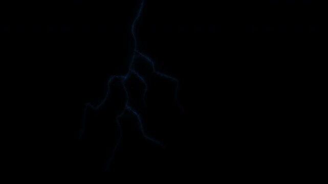 Realistic blue electric lightning strike flashing over black background for motion graphics