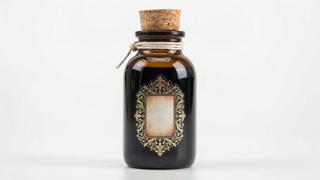 Vintage glass bottle with cork isolated on white