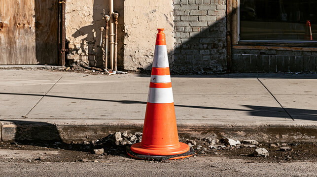 At the instant an unresolved condition is plainly visible, the temporary safety installation stands isolated at the inspection edge of a commercial construction work area, with