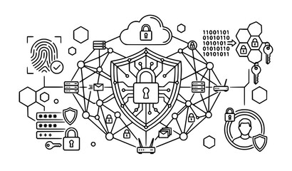 Obraz premium Cybersecurity Data Protection and Digital Privacy Vector Illustration