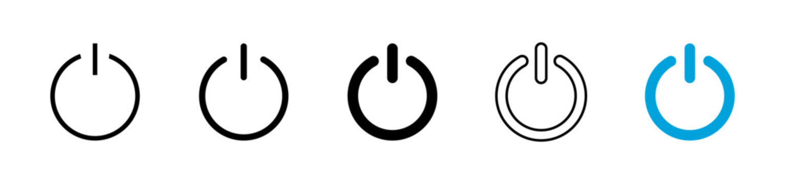 Power icon set. Power switch icon outline and solid style. Electric power, energy symbol, vector illustration.
