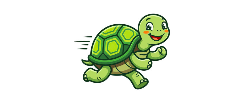 Cartoon tortoise running with speed lines, isolated