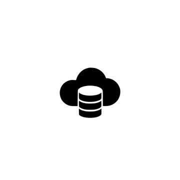 Cloud database icon. Solid black glyph of a cloud database for data storage.