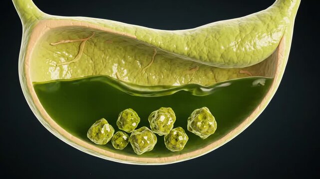 Gallbladder containing several small gallstones settled naturally at the bottom