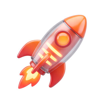 3D business startup rocket icon, isolated on transparent background