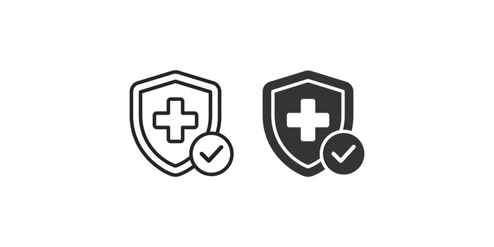 Medical insurance shield icons with verification marks for health coverage services.