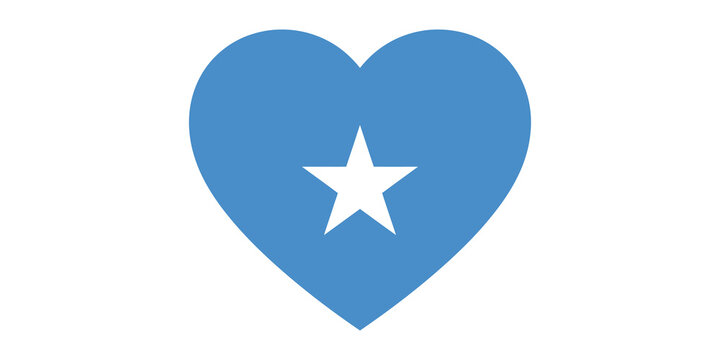 Somalia flag heart icon featuring sky blue background with white five pointed star for somali national pride.