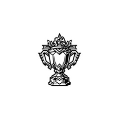 Black and white vector illustration of a stylized championship trophy cup icon. © prayer