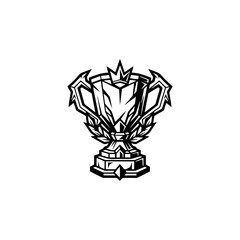Black and white vector illustration of a championship trophy with a crown. © prayer