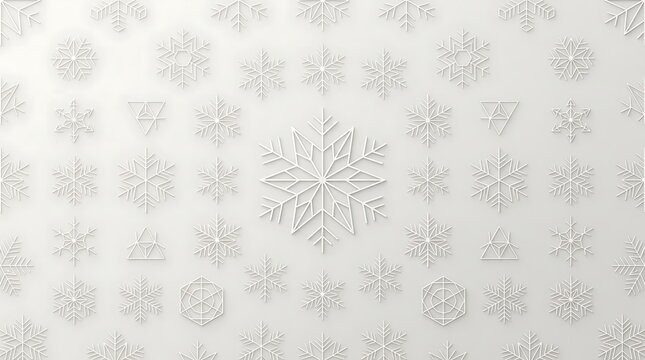 Minimalist white geometric snowflake pattern on light background