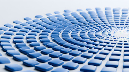 Fototapeta premium Abstract 3D render of floating blue rounded squares forming a spiral pattern on a grey background. Minimalist tech concept