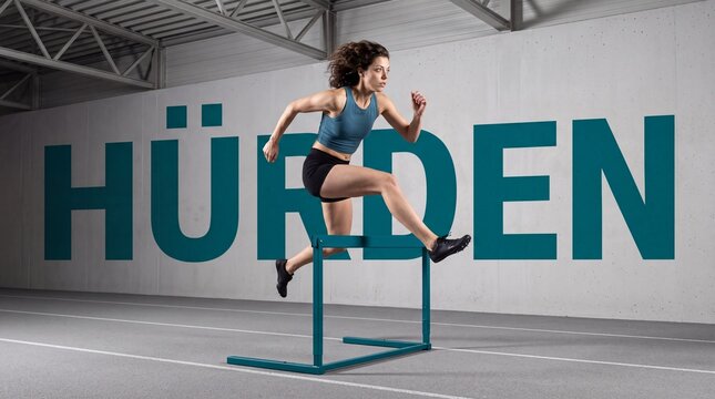L&auml;uferin springt &uuml;ber H&uuml;rden in der Leichtathletikhalle