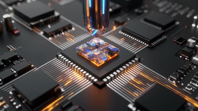 Modern semiconductor microchip on advanced circuit board