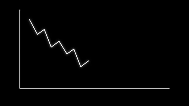 Minimalist white line graph showing a downward trend on a black background.
