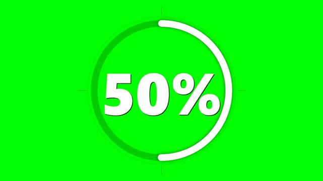 Circular loading bar showing fifty percent progress on a bright green background.