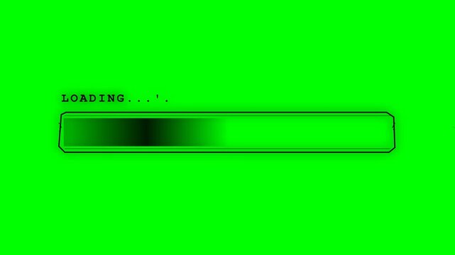 Digital loading bar indicator on a bright green chroma key background.