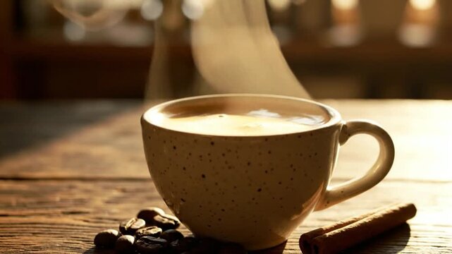 Coffee Being Poured into Cup with Steam Rising, Coffee Day Concept